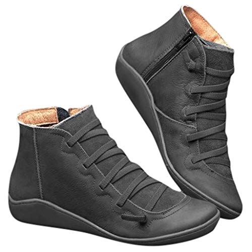 ZODOF 2019 Mujer Botines Venta De Cuero De Imitación, A Prueba De Agua Para El Otoño Y El Invierno, Zapatos De Cordones De La Vendimia, Pisos De Las Mujeres Cómodas(Negro,40 EU)