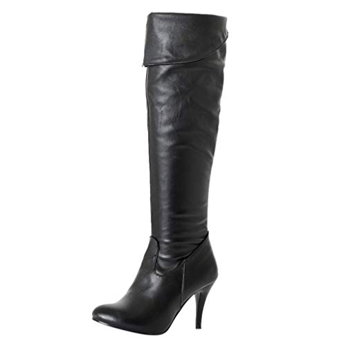 ZODOF botas altas mujer Moda Tacón De Aguja Botas De Fiesta Botas sobre La Rodilla Sin Cordones High Botas Botas Muslo Puntiagudo(Negro,35 EU)