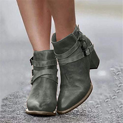 ZODOF Botas De Nieve,Botas de Invierno, Botas de Nieve de Invierno para Mujer Botines de Cuero de Primavera Zapatos Planos Botas Cortas de Mujer(gris,41 EU)