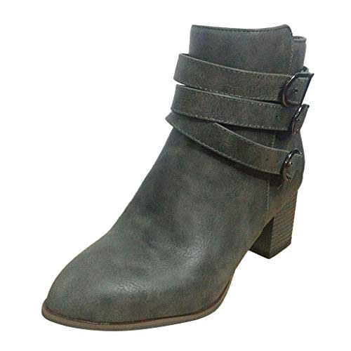 ZODOF Botas De Nieve,Botas de Invierno, Botas de Nieve de Invierno para Mujer Botines de Cuero de Primavera Zapatos Planos Botas Cortas de Mujer(gris,41 EU)