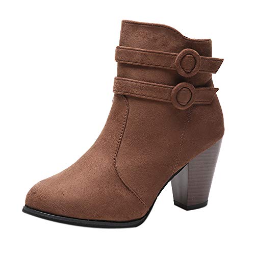 ZODOF Botines De Altos Tacón Mujer,Piel con Plataforma Ante Forrados Cordones Zapatos Moda Otoño Invierno Comodos