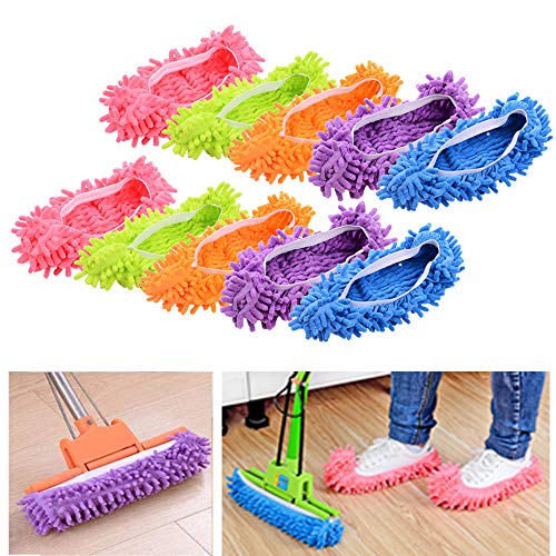 ZoneYan Zapatillas mopa,5 Pairs Multifunction Microfiber Dust Mop Shoes Slippers Cleaning For Home, 5Colors