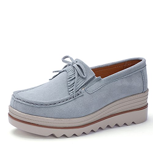 Z.SUO Mujer Mocasines de Cuero Gamuza Moda Loafers Casual Zapatos(37 EU,Gris.2)