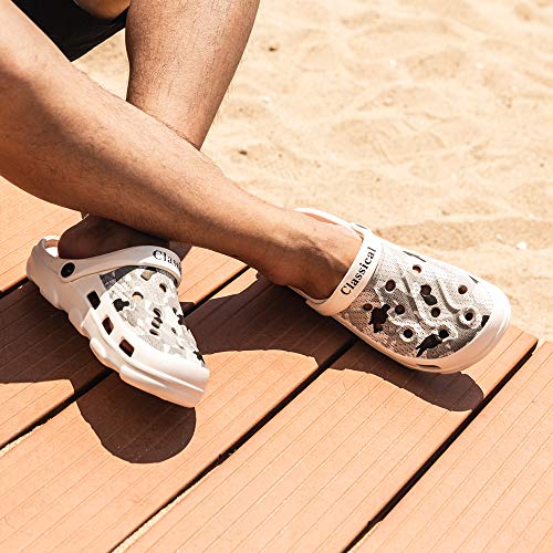 Zuecos Hombre Sandalias de Verano Playa Piscina Zapatillas de Trabajo Hospital Deportivas Ahueca hacia Respirable 4-Blanco EU43