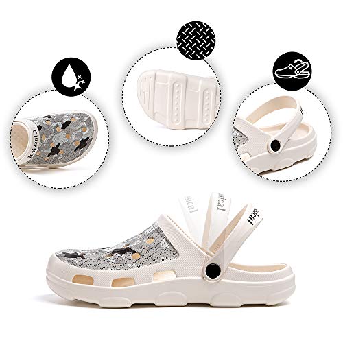 Zuecos Hombre Sandalias de Verano Playa Piscina Zapatillas de Trabajo Hospital Deportivas Ahueca hacia Respirable 4-Blanco EU43