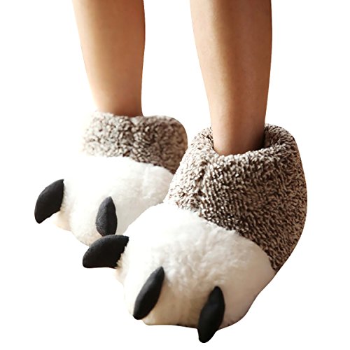 ZUMUii Butterme Unisex Polar Bear Paw Slippers Botas de Felpa de Invierno Cálido Inicio Zapatillas Furry Animal Paw House Zapatillas(Gris,XL)