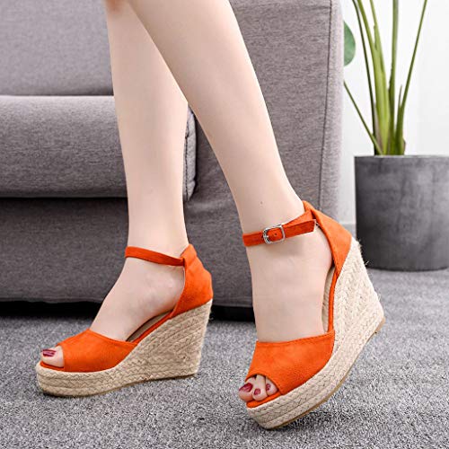 2019 Verano Sandalias Romanas Mujer, Zapato Peep-Toe Con Plataforma Cuña Alpargatas Zapatillas De Boda Fiesta Sandalias De Vestir De Talla Grande 33-44 EU(Naranja, 37 EU)