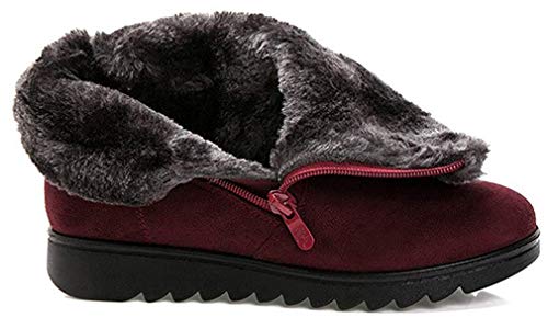 2020 Zapatos Invierno Mujer Botas de Nieve Casual Calzado Piel Forradas Calientes Planas Outdoor Boots Antideslizante Zapatillas para Mujer EU39/fabricante 250,Rojo