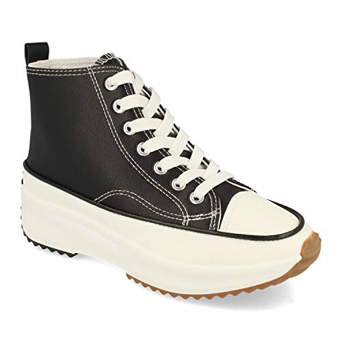 53754-Zapatilla Abotinada, Comodas, Estilo Bamba y Casual, de Polipiel, con Plataforma, Cierre de Cordones, Otono Invierno 2020. Talla 41 Negro