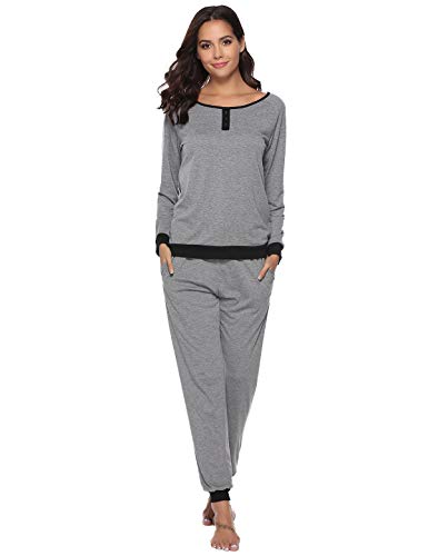 Abollria Pijama para Mujer 2 Piezas Conjuntos Camiseta y Pantalones Ropa de Casa Mujer (XXL, Gris)