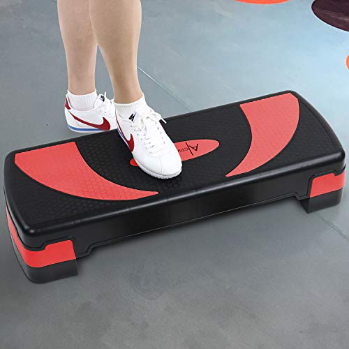 Active Forever Step para Fitness, 3 Alturas Ajustables, Adecuado para Uso doméstico y de Oficina (Negro Rojo)