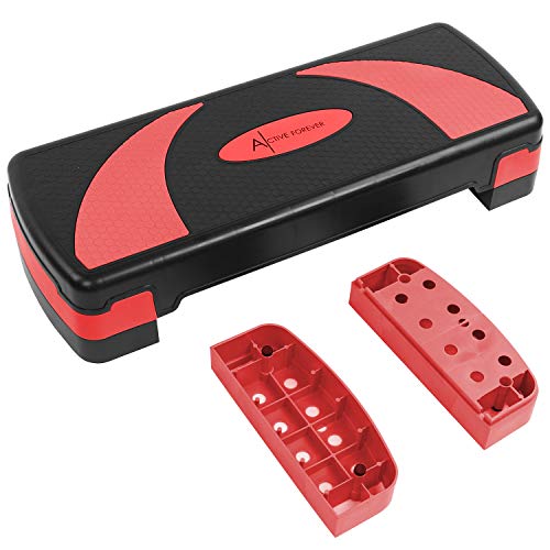 Active Forever Step para Fitness, 3 Alturas Ajustables, Adecuado para Uso doméstico y de Oficina (Negro Rojo)