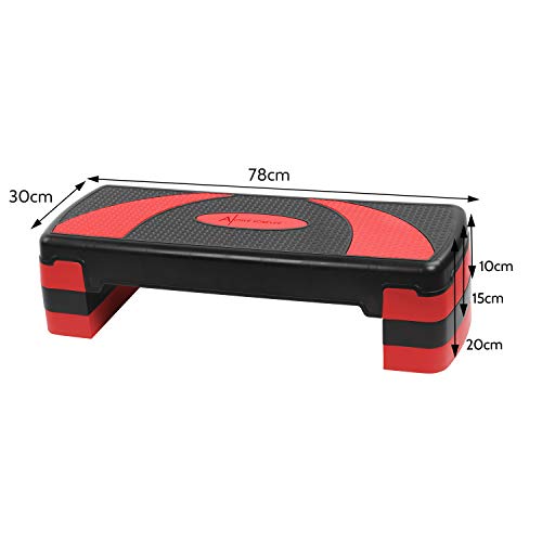 Active Forever Step para Fitness, 3 Alturas Ajustables, Adecuado para Uso doméstico y de Oficina (Negro Rojo)