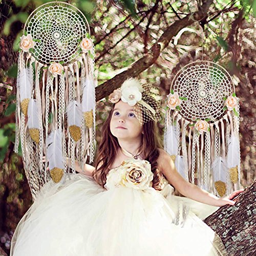 AerWo Kit de bricolaje Dream Catcher con brillo de oro Pluma de pared ornamento del arte del regalo para Baby Shower Boho decoraciones del partido