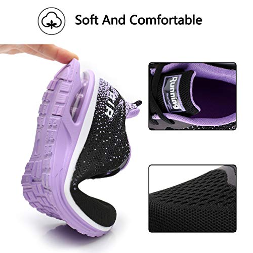 AFFINEST Zapatos para Correr para Mujer Air Zapatillas de Running Ligero y Transpirable Sneakers y Asfalto Aire Libre y Deportes Calzado Morado Negro 38