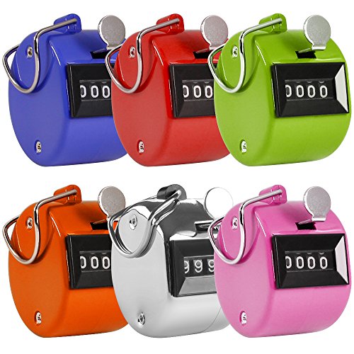 AFUNTA Contador Manual de 4 Digitos, 6 Colores Mecánico Clicker de la Palma Contador -Colores Variados Handheld Tally Counter, Ideal para Contar/Golf/Eventos/Deporte/Entrenador/Escuela