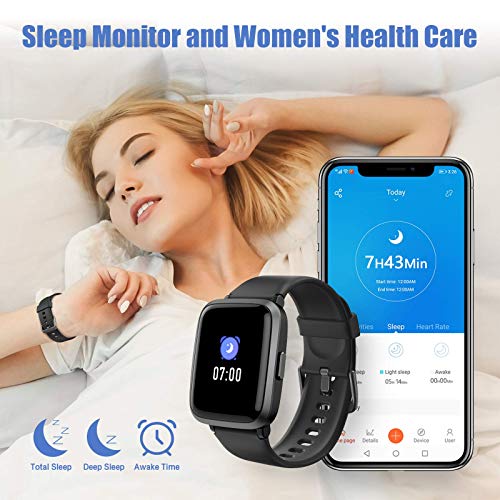 AIKELA Smartwatch,Relojes Inteligentes Mujer Hombre,Deporte Reloj de Fitness con Impermeable IP68,Actividad Monitores de Datos Físicos/Ciclo Menstrual Femenino,Compatible con Android iOS Negro