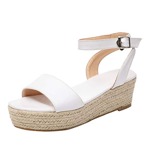 AIni Sandalias Mujer Verano Roman Paja Tejido Zapatos De CuñA con Altas Tacon 5cm Zapatillas Hebillas De Plataforma De Tejido Impermeable Planas Sandalias De Leopardo NegroDia De Miembro Oferta35-43