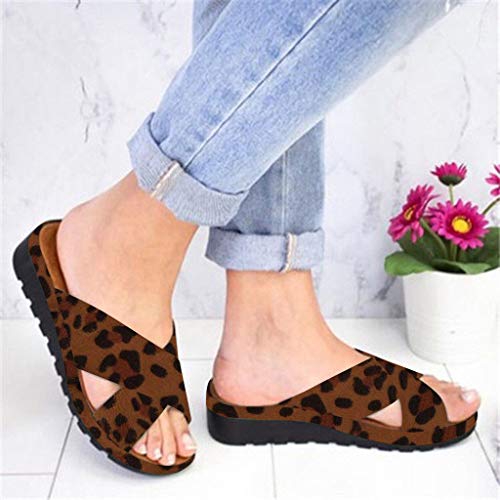 AIni Sandalias Plataforma Bohemia Zapatillas con Boca De Pez Moda para Mujer Leopardo TacóN De CuñA con Punta Abierta Sandalias Romanas De Playa Tacon De 5cm Amarillo Dia De Miembro 35-43