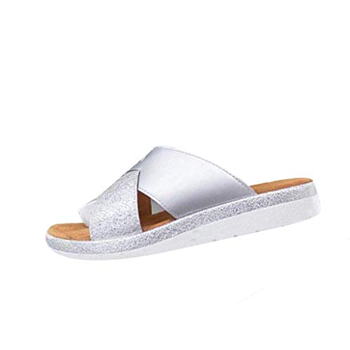 AIni Zapatos De Mujer CóModos Pisos CuñAs Zapatos De Playa Anti-Deslizante Ocasionales del Estilo Sandalias Mujer CuñA Piel Plataformas Alpargatas 5cm Tacon,Calzado De Verano 35-43