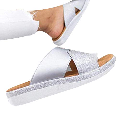 AIni Zapatos De Mujer CóModos Pisos CuñAs Zapatos De Playa Anti-Deslizante Ocasionales del Estilo Sandalias Mujer CuñA Piel Plataformas Alpargatas 5cm Tacon,Calzado De Verano 35-43