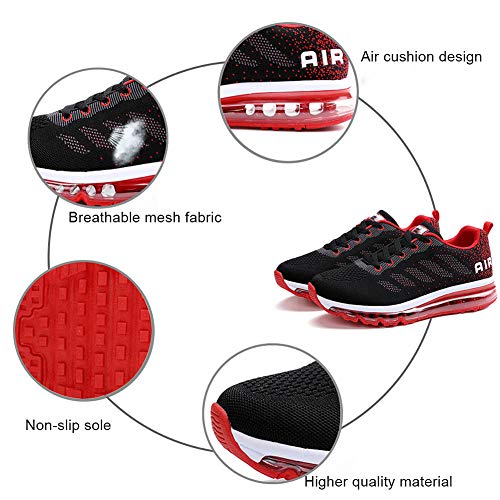 Air Zapatillas de Running para Hombre Mujer Zapatos para Correr y Asfalto Aire Libre y Deportes Calzado Unisexo Black Red 39