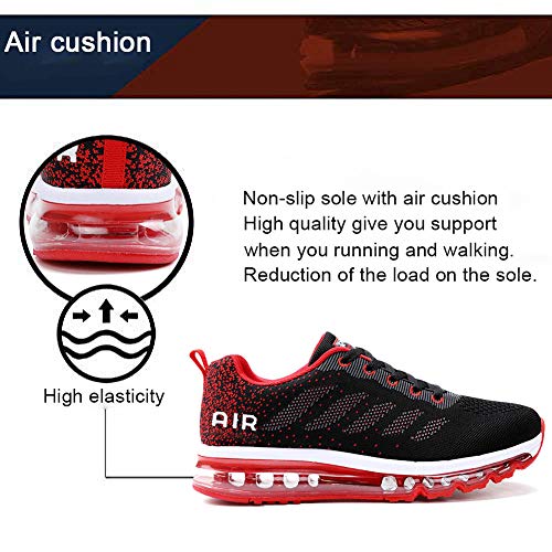 Air Zapatillas de Running para Hombre Mujer Zapatos para Correr y Asfalto Aire Libre y Deportes Calzado Unisexo Black Red 40