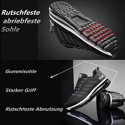 Air Zapatillas de Running para Hombre Mujer Zapatos para Correr y Asfalto Aire Libre y Deportes Calzado Unisexo Black White 42