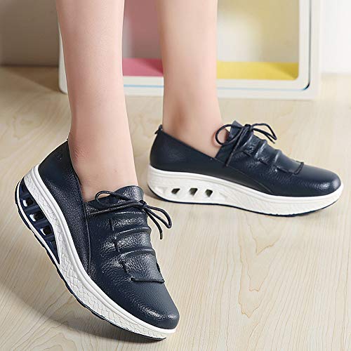 Aitaobao Mujer Cuero Mesh Adelgazar Zapatos Deporte Cuña Sneakers Caminar Fitness Transpirable Casual Sneaker