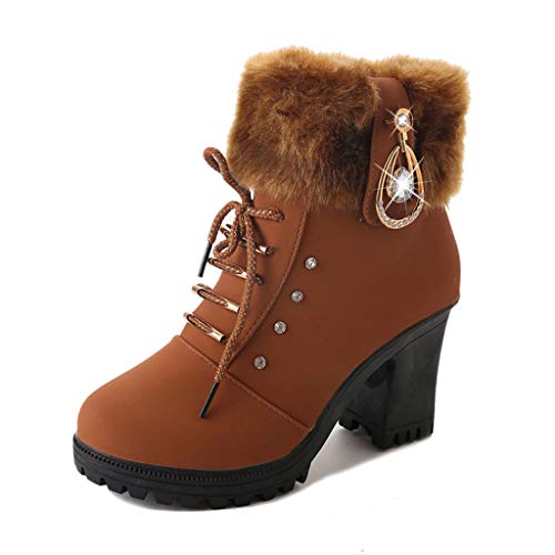 Alecony Botas de Nieve Mujer Invierno Forro Calentar Plataforma Botines Mujer Ante con Cuña Botín Corto Tacon Ancho Calzado de Trabajo Zapatos Casual Interior Al Aire Libre