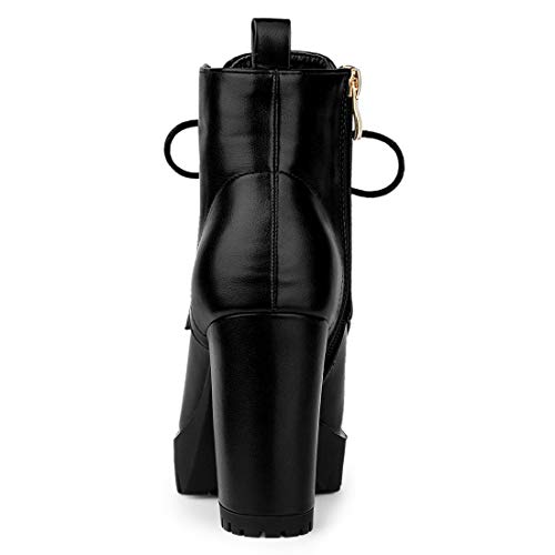 Allegra K Botas con Plataforma Cordón Arriba Tacón Grueso Punta Redonda para Mujeres - Negro/US 6, EU 36