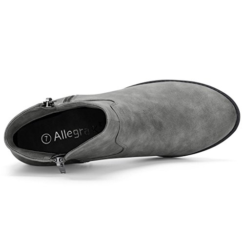 Allegra K Botines con Cremallera De Tacón Grueso Apiladas Punta Redonda para Mujeres - Gris/US 6.5, EU 37