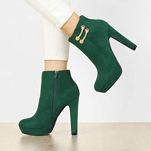 Allegra K Botines con Plataforma Tacón Grueso Alto Punta Redondeada para Mujer Verde 37