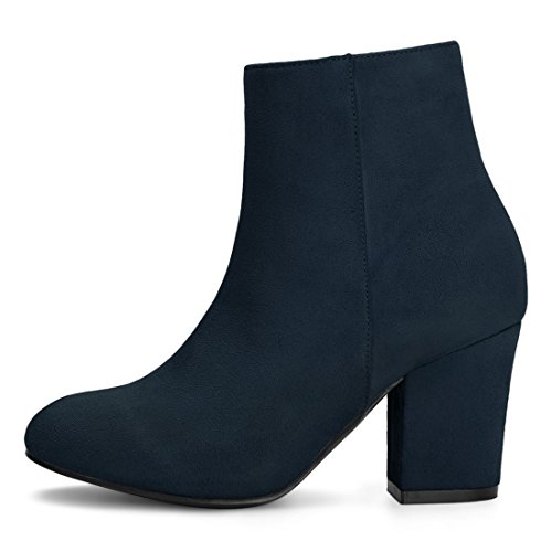 Allegra K Botines De Tacón Grueso con Cremallera Lateral Punta Redonda para Mujeres - Azul Marino/US 7, EU 37.5