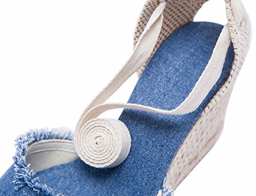 Alpargatas de cuña de Mezclilla clásicas para Mujer con Cordones Azules (B) 35