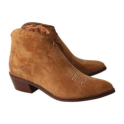 ALPE 4578 - Botin Tejano DE Ante Cuero con Dibujo PESPUNTEADO para Mujer Color: Cuero Talla: 39