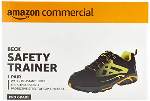 AmazonCommercial – Calzado de seguridad con puntera de acero para hombre y mujer, zapatillas protectoras para la industria, zapatillas de trabajo para la construcción, negro/amarillo, talla 44