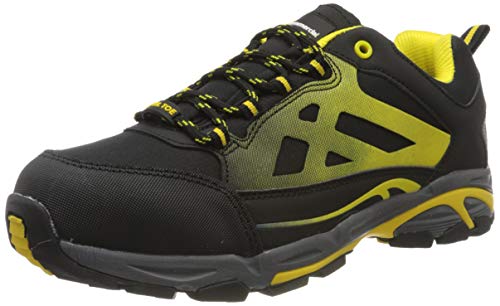 AmazonCommercial – Calzado de seguridad con puntera de acero para hombre y mujer, zapatillas protectoras para la industria, zapatillas de trabajo para la construcción, negro/amarillo, talla 44