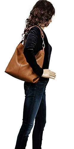 AmbraModa GL033 - Bolso de mano de piel para mujer, color Negro, talla 36x30x12cm