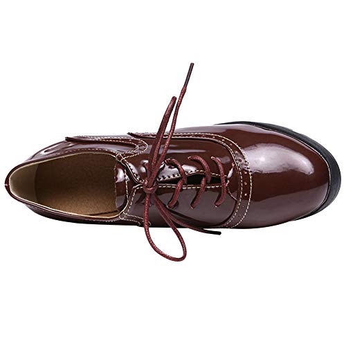 amropi Mujer Alto Tacon Ancho Plataforma de Cordones Oxford Vestido Zapatos(Borgoña,40.5 EU)