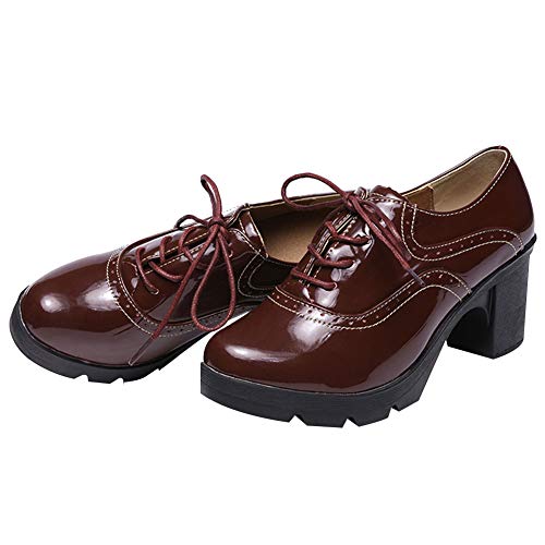 amropi Mujer Alto Tacon Ancho Plataforma de Cordones Oxford Vestido Zapatos(Borgoña,40.5 EU)