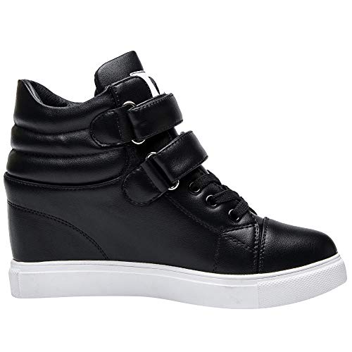 amropi Mujer Cuña Interior Tops Altos Gancho y Bucle Casual Zapatillas de Moda(Negro,39 EU)