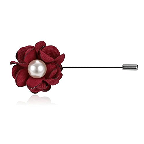 AnazoZ Broche Acero Broche Mujer Flor Perla Broche Mujer Rojo Broche de Mujer