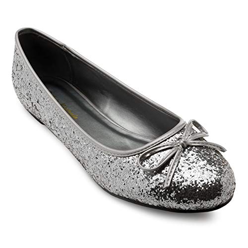 Andrés Machado - Bailarinas de Mujer con Mini tacón y Lazo Decorativo - TG104 - Loafer para Mujer - Zapatos Muy cómodos – Bailarina de Invierno y Verano - Plata, EU 43