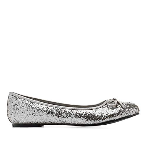 Andrés Machado - Bailarinas de Mujer con Mini tacón y Lazo Decorativo - TG104 - Loafer para Mujer - Zapatos Muy cómodos – Bailarina de Invierno y Verano - Plata, EU 43