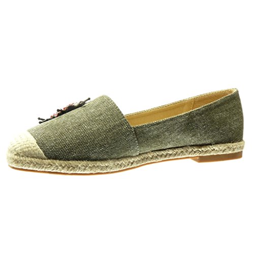 Angkorly - Zapatillas Moda Alpargata Mocasín Slip-on Jeans Denim Mujer Joyas fantasía Bloque 2 CM - Verde RS135 T 37