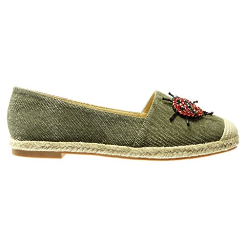 Angkorly - Zapatillas Moda Alpargata Mocasín Slip-on Jeans Denim Mujer Joyas fantasía Bloque 2 CM - Verde RS135 T 37