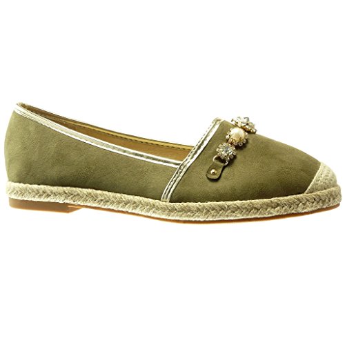 Angkorly - Zapatillas Moda Alpargata Mocasín Slip-on Mujer Joyas Cuerda Bloque 2 CM - Verde RS121 T 39