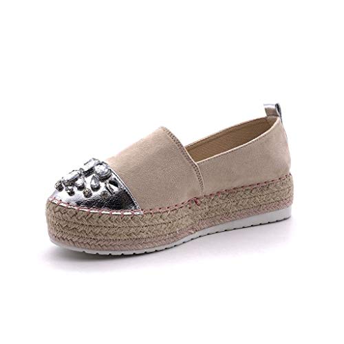 Angkorly - Zapatillas Moda Alpargata Slip-on Plataforma Mujer Joyas con Paja Plataforma 4 CM - Beige 4 BL263 T 41