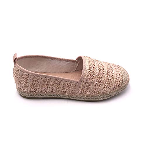 Angkorly - Zapatillas Moda Alpargatas Playa comode Planos Mujer Cuerda Trenzado con Paja tacón Plano 1 CM - Rosa LX181 T 38